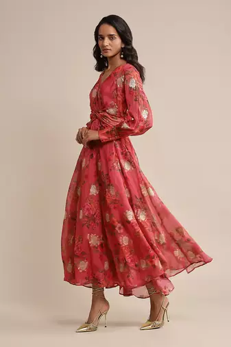 RITU KUMAR Coral floral print organza dress
