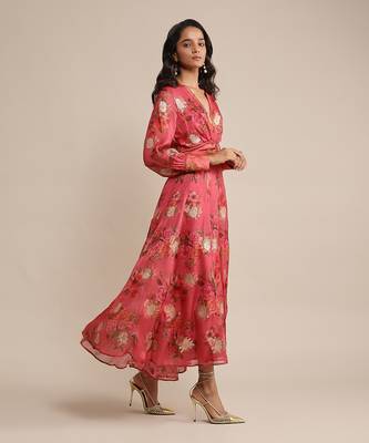 RITU KUMAR Coral floral print organza dress 3