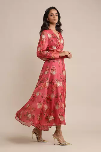 RITU KUMAR Coral floral print organza dress