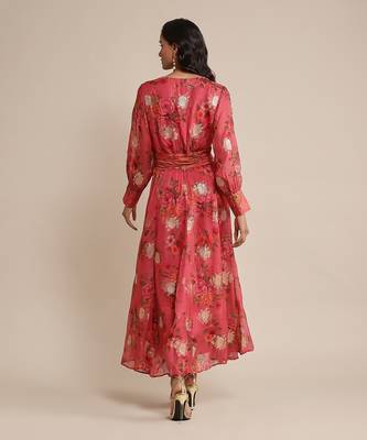 RITU KUMAR Coral floral print organza dress 4