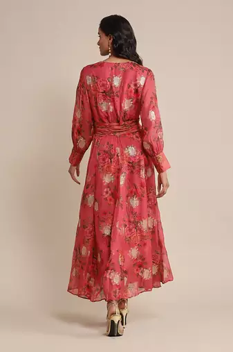 RITU KUMAR Coral floral print organza dress