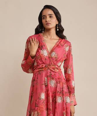 RITU KUMAR Coral floral print organza dress 5