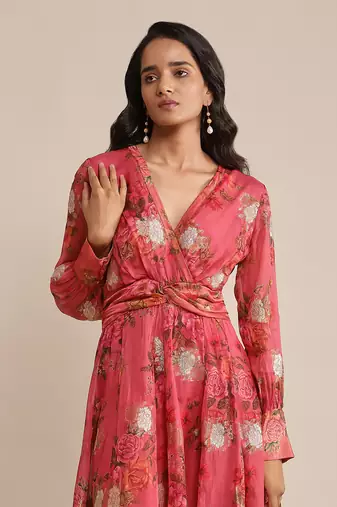 RITU KUMAR Coral floral print organza dress
