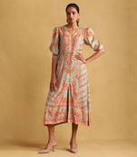 RITU KUMAR Green floral print viscose silk dress