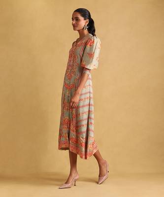 RITU KUMAR Green floral print viscose silk dress 2