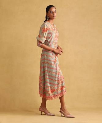 RITU KUMAR Green floral print viscose silk dress 3