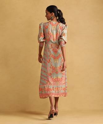 RITU KUMAR Green floral print viscose silk dress 4