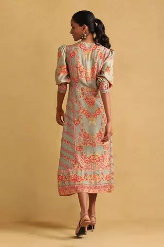 RITU KUMAR Green floral print viscose silk dress