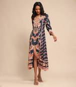 RITU KUMAR Navy floral print viscose silk dress
