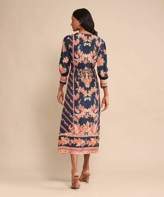 RITU KUMAR Navy floral print viscose silk dress 4