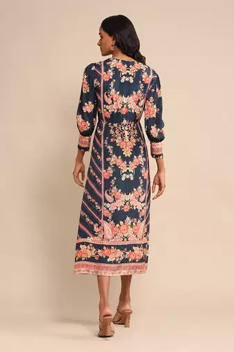 RITU KUMAR Navy floral print viscose silk dress