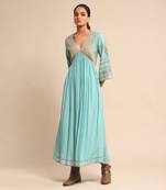 RITU KUMAR Turquoise embroidered tussar silk dress