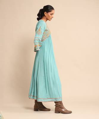 RITU KUMAR Turquoise embroidered tussar silk dress 3