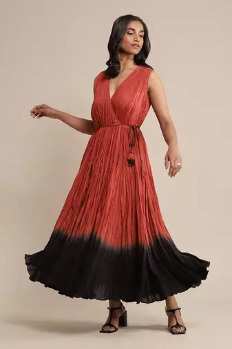 RITU KUMAR Rust ombre viscose silk dress