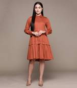 Rust shirt dress with ruffled hem