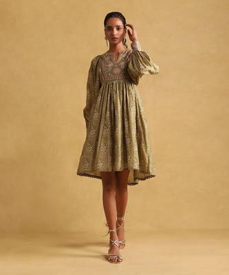 RITU KUMAR Green printed viscose dress 1