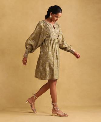 RITU KUMAR Green printed viscose dress 2