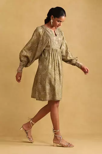 RITU KUMAR Green printed viscose dress