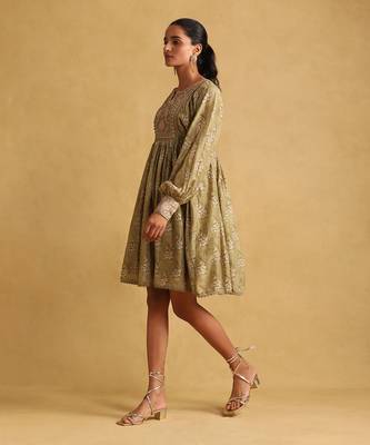 RITU KUMAR Green printed viscose dress 3