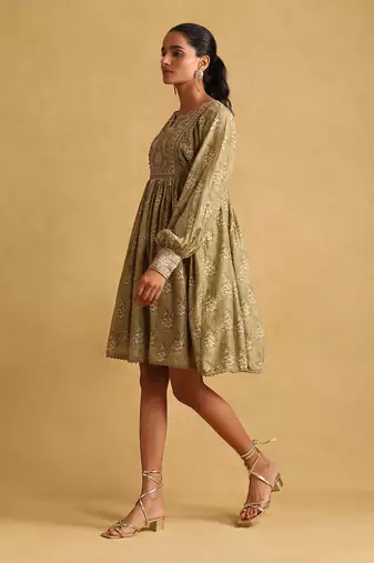 RITU KUMAR Green printed viscose dress