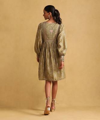 RITU KUMAR Green printed viscose dress 4