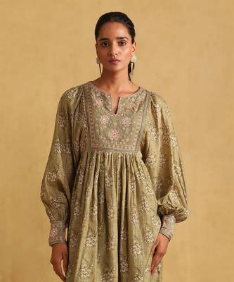 RITU KUMAR Green printed viscose dress 5