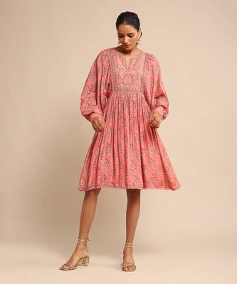 RITU KUMAR Pink printed viscose dress 1