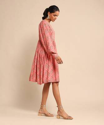 RITU KUMAR Pink printed viscose dress 3