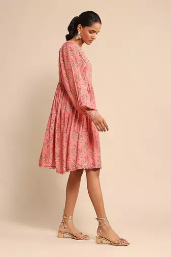 RITU KUMAR Pink printed viscose dress