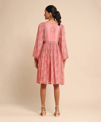 RITU KUMAR Pink printed viscose dress 4