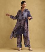 RITU KUMAR Blue micro print asymmetric kurta set