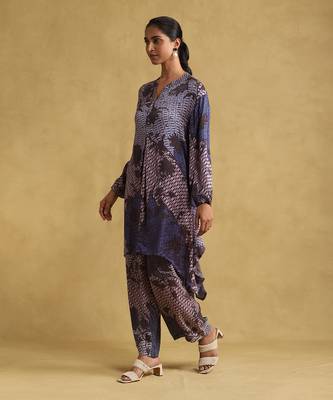 RITU KUMAR Blue micro print asymmetric kurta set 2