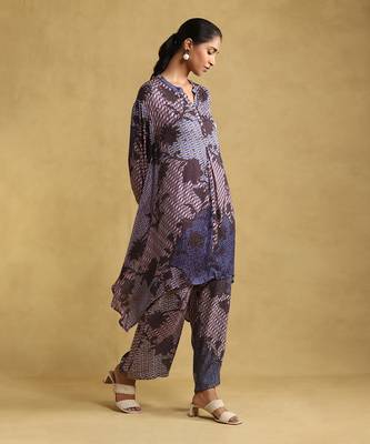 RITU KUMAR Blue micro print asymmetric kurta set 3