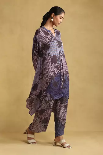 RITU KUMAR Blue micro print asymmetric kurta set
