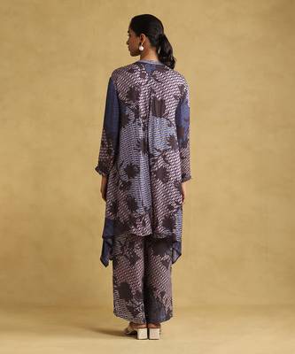 RITU KUMAR Blue micro print asymmetric kurta set 4