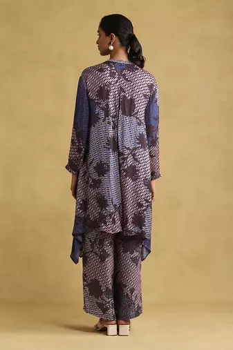 RITU KUMAR Blue micro print asymmetric kurta set