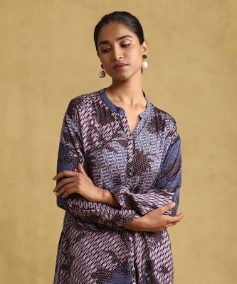 RITU KUMAR Blue micro print asymmetric kurta set 5