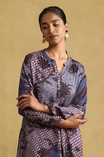RITU KUMAR Blue micro print asymmetric kurta set