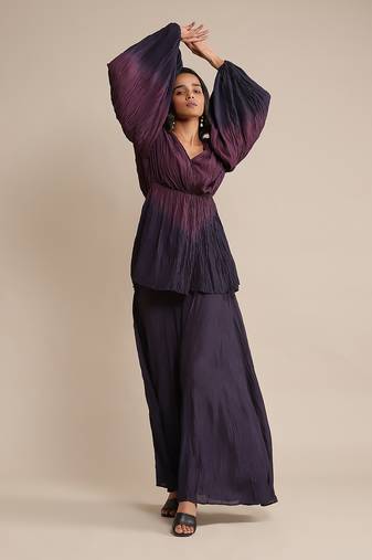 Purple ombre viscose silk ensemble sharara set