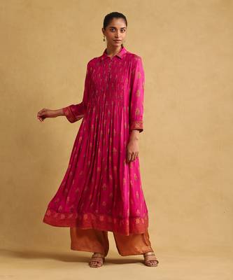 RITU KUMAR Pink & orange floral chinon kurta 1