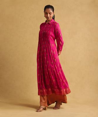 RITU KUMAR Pink & orange floral chinon kurta 2