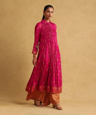 RITU KUMAR Pink & orange floral chinon kurta 3