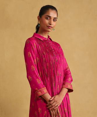 RITU KUMAR Pink & orange floral chinon kurta 5