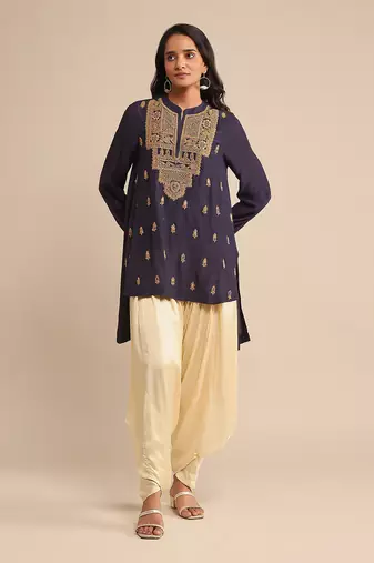 RITU KUMAR Navy blue embroidered viscose silk kurti
