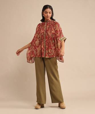 RITU KUMAR Wine botanical print chanderi kurti 1