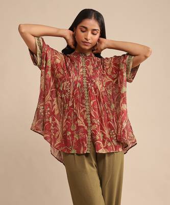 RITU KUMAR Wine botanical print chanderi kurti 2