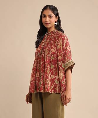 RITU KUMAR Wine botanical print chanderi kurti 3