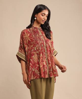 RITU KUMAR Wine botanical print chanderi kurti 4