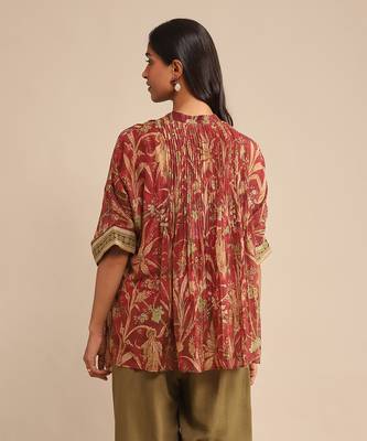 RITU KUMAR Wine botanical print chanderi kurti 5