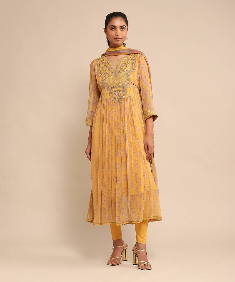 RITU KUMAR Yellow embroidered kurta set